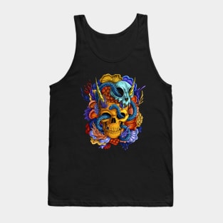 Tequilas Revenge: Gold Skull with Coral and snake Tank Top